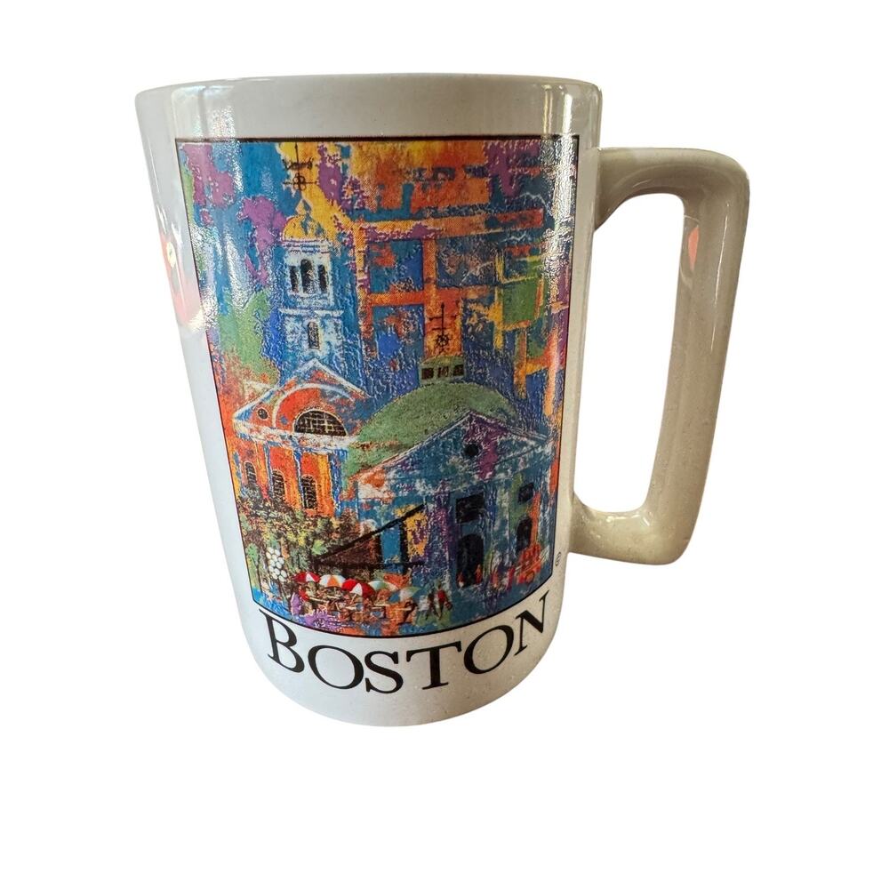 Vintage Boston Cityscape Coffee‎ Mug Colorful Art Graphic Tourist Souvenir Cup